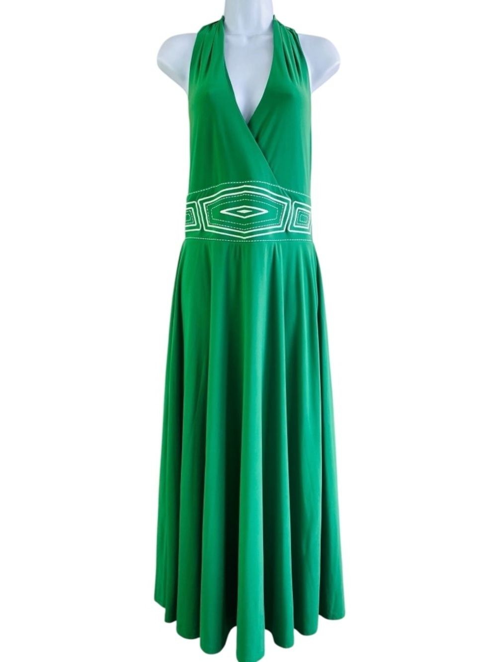 WHBM Green Embroidered Halter Midi Dress Size 8 - Picture 2 of 8
